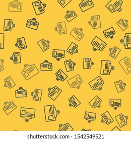 Blue line Identification badge icon isolated seamless pattern on yellow background. It can be used for presentation, identity of the company, advertising.  Vector Illustration