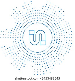 Línea azul Icono de tubería metálica de la industria aislado sobre fondo blanco. Abstractas círculo de puntos aleatorios. Vector