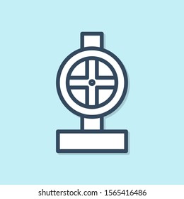 Blue line Industry metallic pipes and valve icon isolated on blue background.  Vector Illustration