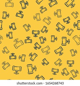 Blue line Industry metallic pipes and valve icon isolated seamless pattern on yellow background.  Vector Illustration