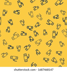 Blue line Industry metallic pipes and valve icon isolated seamless pattern on yellow background.  Vector Illustration