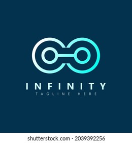 Blue Line Infinity Logo isolated on Dark Blue Background. Flat Vector Technology Logo Design Template Element.