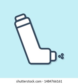 Blue line Inhaler icon isolated on blue background. Breather for cough relief, inhalation, allergic patient. Medical allergy asthma inhaler spray.  Vector Illustration