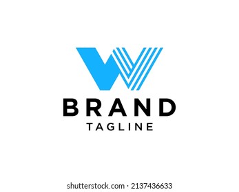 Blue Line Initial Letter W Logo. Flat Vector Logo Design Template Element.
