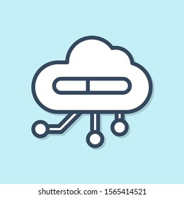 Blue line Internet of things icon isolated on blue background. Cloud computing design concept. Digital network connection.  Vector Illustration