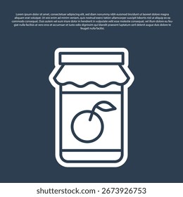 Blue line Jam jar icon isolated on blue background.  Vector