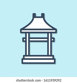 Blue line Japan Gate icon isolated on blue background. Torii gate sign. Japanese traditional classic gate symbol.  Vector Illustration