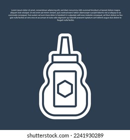 Blue line Jar of honey icon isolated on blue background. Food bank. Sweet natural food symbol.  Vector