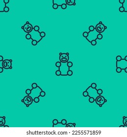 Blue line Jelly bear candy icon isolated seamless pattern on green background.  Vector