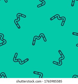 Blue line Jelly worms candy icon isolated seamless pattern on green background.  Vector