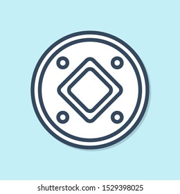 Blue line Jewish coin icon isolated on blue background. Currency symbol.  Vector Illustration