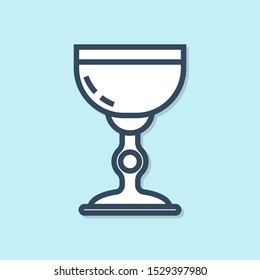 Blue line Jewish goblet icon isolated on blue background. Jewish wine cup for kiddush. Kiddush cup for Shabbat.  Vector Illustration