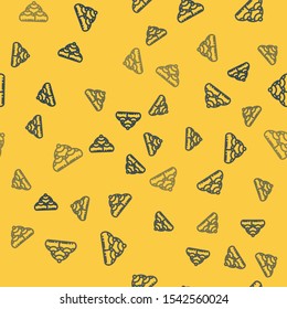 Blue line Jewish sweet bakery icon isolated seamless pattern on yellow background. Hanukkah sufganiyot. Jewish easter cake.  Vector Illustration