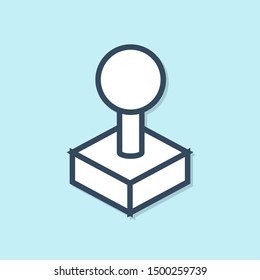 Blue line Joystick for arcade machine icon isolated on blue background. Joystick gamepad.  Vector Illustration