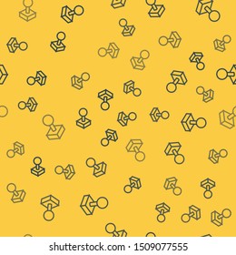 Blue line Joystick for arcade machine icon isolated seamless pattern on yellow background. Joystick gamepad.  Vector Illustration