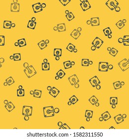 Blue line Joystick for arcade machine icon isolated seamless pattern on yellow background. Joystick gamepad.  Vector Illustration
