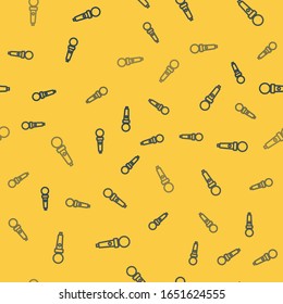 Blue line Joystick for arcade machine icon isolated seamless pattern on yellow background. Joystick gamepad.  Vector Illustration