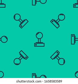 Blue line Joystick for arcade machine icon isolated seamless pattern on green background. Joystick gamepad.  Vector Illustration
