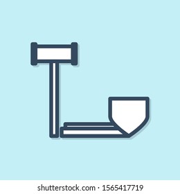 Blue line Judge gavel with shield icon isolated on blue background. Insurance concept. Security, safety, protection, protect concept.  Vector Illustration