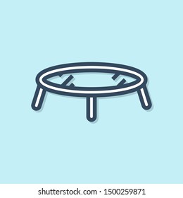 Blue line Jumping trampoline icon isolated on blue background.  Vector Illustration