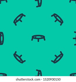 Blue line Jumping trampoline icon isolated seamless pattern on green background.  Vector Illustration