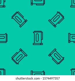 Blue line Kettle with handle icon isolated seamless pattern on green background. Teapot icon.  Vector Illustration