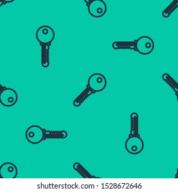 Blue line Key icon isolated seamless pattern on green background.  Vector Illustration
