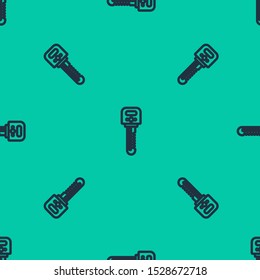 Blue line Key icon isolated seamless pattern on green background.  Vector Illustration
