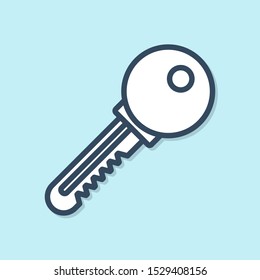 Blue line Key icon isolated on blue background.  Vector Illustration