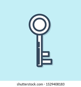 Blue line Key icon isolated on blue background.  Vector Illustration