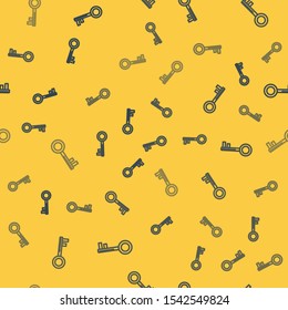 Blue line Key icon isolated seamless pattern on yellow background.  Vector Illustration