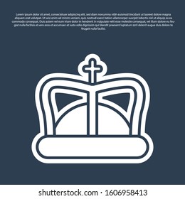 Blue line King crown icon isolated on blue background.  Vector Illustration