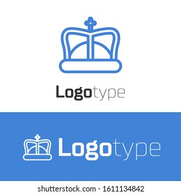 Blue line King crown icon isolated on white background. Logo design template element. Vector Illustration