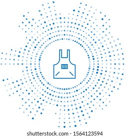 Blue line Kitchen apron icon isolated on white background. Chef uniform for cooking. Abstract circle random dots. Vector Illustration