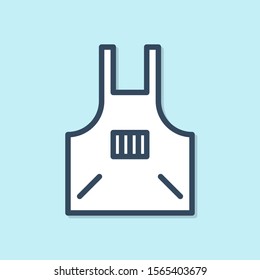 Blue line Kitchen apron icon isolated on blue background. Chef uniform for cooking.  Vector Illustration