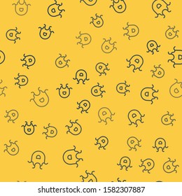 Blue line Kitchen apron icon isolated seamless pattern on yellow background. Chef uniform for cooking.  Vector Illustration
