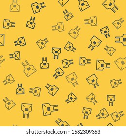 Blue line Kitchen apron icon isolated seamless pattern on yellow background. Chef uniform for cooking.  Vector Illustration