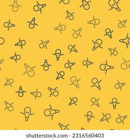 Blue line Kitchen apron icon isolated seamless pattern on yellow background. Chef uniform for cooking.  Vector