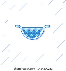 Blue line Kitchen colander icon isolated on white background. Cooking utensil. Cutlery sign.  Vector Illustration