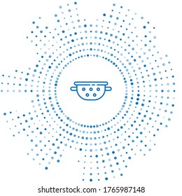 Icono del colador de la cocina de línea azul aislado en fondo blanco. Utensil de cocina. Cartel de cuchillería. Resumen de puntos aleatorios de círculo. Vector