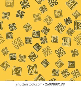 Blue line Kitchen dishwasher machine icon isolated seamless pattern on yellow background.  Vector