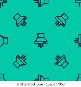 Blue line Kitchen extractor fan icon isolated seamless pattern on green background. Cooker hood. Kitchen exhaust. Household appliance.  Vector Illustration