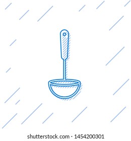 Blue line Kitchen ladle icon isolated on white background. Cooking utensil. Cutlery spoon sign.  Vector Illustration