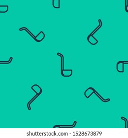 Blue line Kitchen ladle icon isolated seamless pattern on green background. Cooking utensil. Cutlery spoon sign.  Vector Illustration