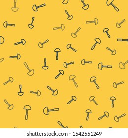 Blue line Kitchen ladle icon isolated seamless pattern on yellow background. Cooking utensil. Cutlery spoon sign.  Vector Illustration