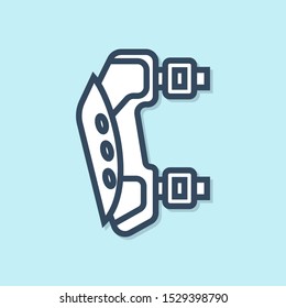 Blue line Knee pads icon isolated on blue background. Extreme sport. Sport equipment. Skateboarding, bicycle, roller skating protective gear.  Vector Illustration