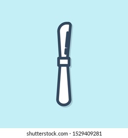 Blue line Knife icon isolated on blue background. Cutlery symbol.  Vector Illustration