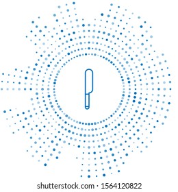Blue line Knife icon isolated on white background. Cutlery symbol. Abstract circle random dots. Vector Illustration