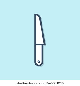 Blue line Knife icon isolated on blue background. Cutlery symbol.  Vector Illustration