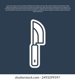Blue line Knife icon isolated on blue background. Cutlery symbol.  Vector